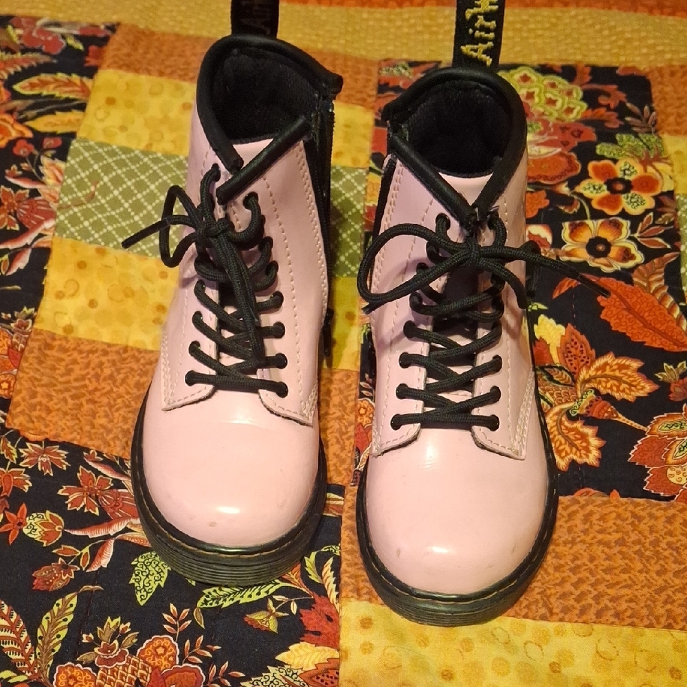 Dr. Martens Kids Pink and Black Lace-Up Boots